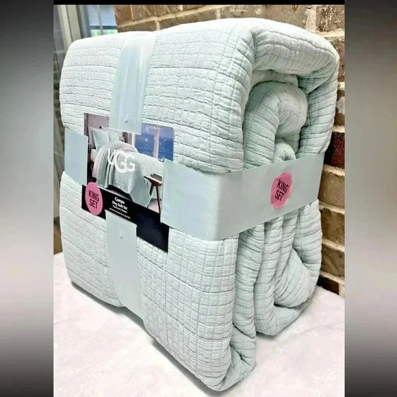 UGG Campo Quilt and Shams Set KING SIZE in Marble Soft Aqua 3 Pc Soft NEW - Picture 3 of 3